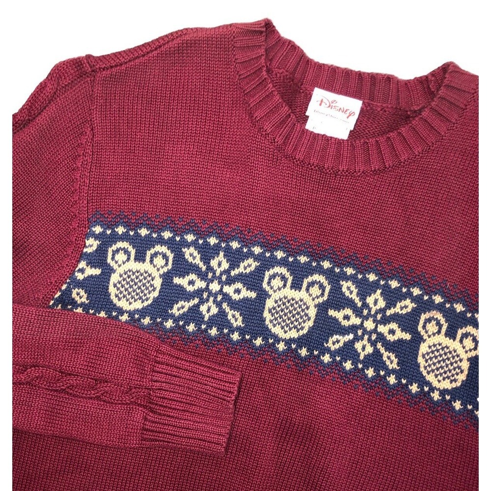 Disney Mickey Mouse Sweater Women's S Burgundy Fair Isle Vintage Y2K